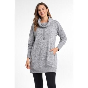 Athleta Grey Space Dye Cowl Neck Tunic Sweatshirt Zip Pockets XL Thumbholes